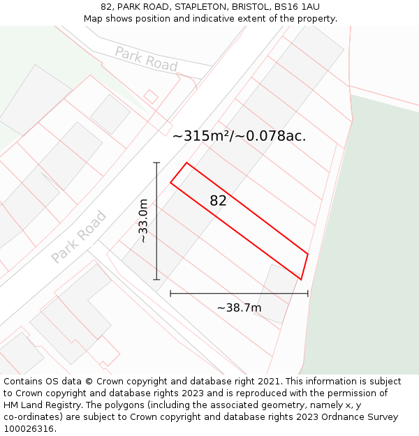 82, PARK ROAD, STAPLETON, BRISTOL, BS16 1AU: Plot and title map
