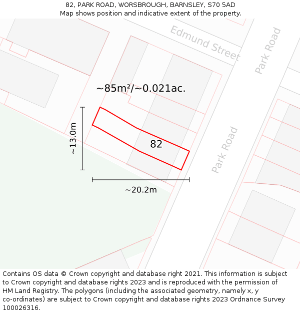 82, PARK ROAD, WORSBROUGH, BARNSLEY, S70 5AD: Plot and title map