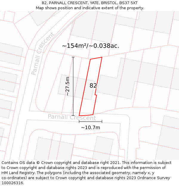 82, PARNALL CRESCENT, YATE, BRISTOL, BS37 5XT: Plot and title map