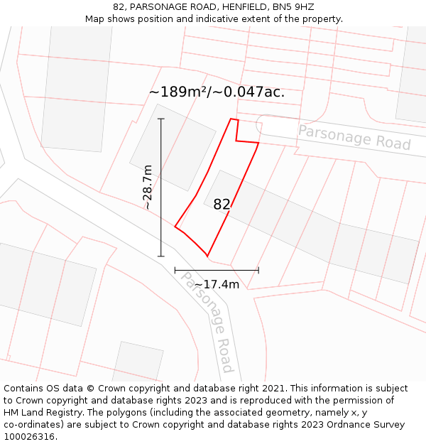 82, PARSONAGE ROAD, HENFIELD, BN5 9HZ: Plot and title map