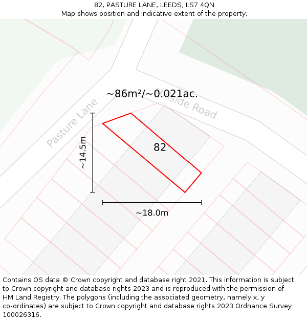 82, PASTURE LANE, LEEDS, LS7 4QN: Plot and title map