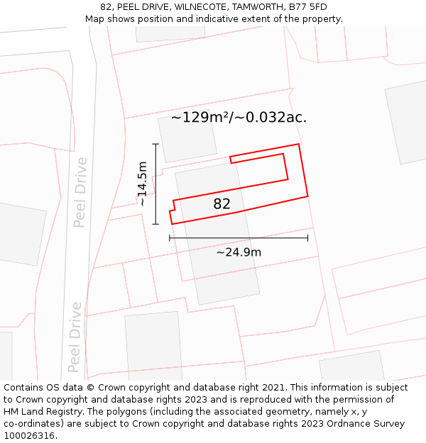 82, PEEL DRIVE, WILNECOTE, TAMWORTH, B77 5FD: Plot and title map