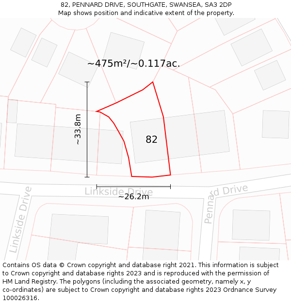 82, PENNARD DRIVE, SOUTHGATE, SWANSEA, SA3 2DP: Plot and title map