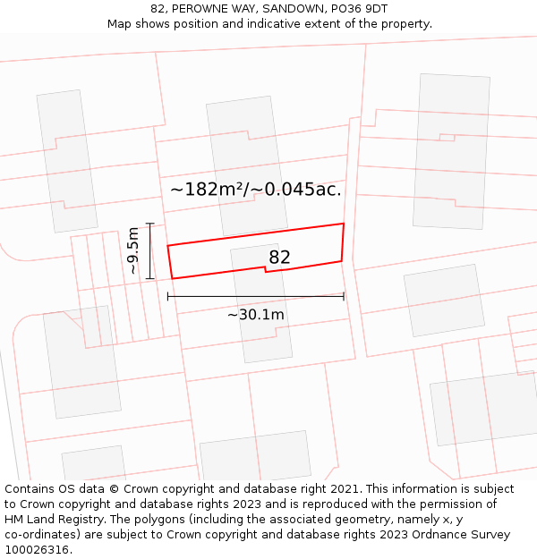 82, PEROWNE WAY, SANDOWN, PO36 9DT: Plot and title map