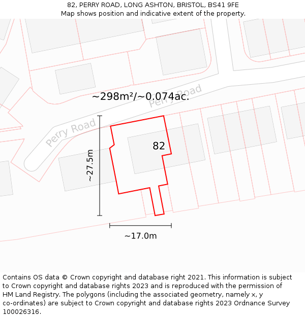 82, PERRY ROAD, LONG ASHTON, BRISTOL, BS41 9FE: Plot and title map