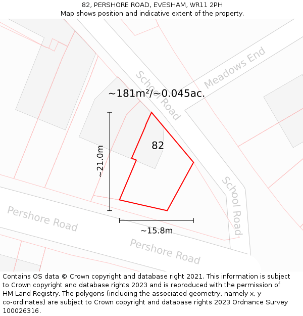 82, PERSHORE ROAD, EVESHAM, WR11 2PH: Plot and title map