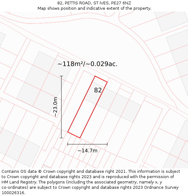 82, PETTIS ROAD, ST IVES, PE27 6NZ: Plot and title map