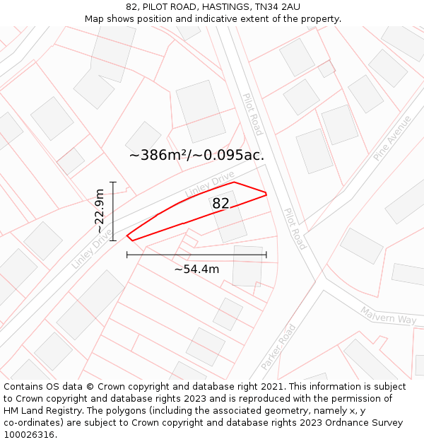 82, PILOT ROAD, HASTINGS, TN34 2AU: Plot and title map