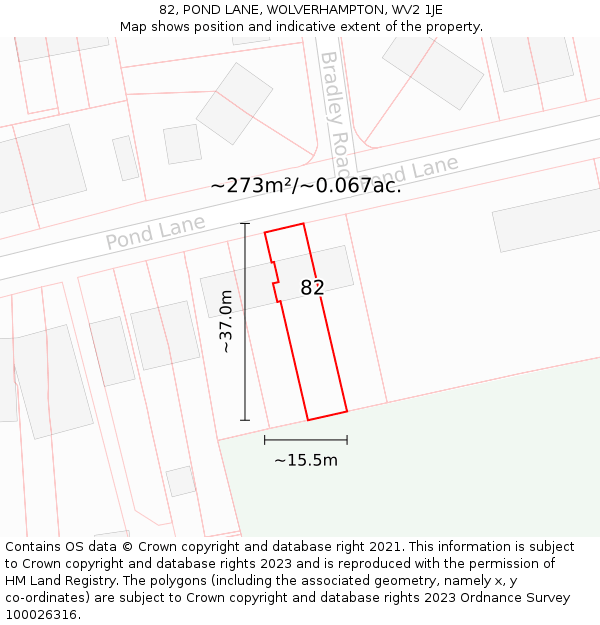 82, POND LANE, WOLVERHAMPTON, WV2 1JE: Plot and title map