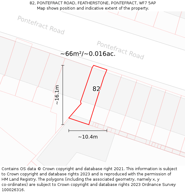 82, PONTEFRACT ROAD, FEATHERSTONE, PONTEFRACT, WF7 5AP: Plot and title map