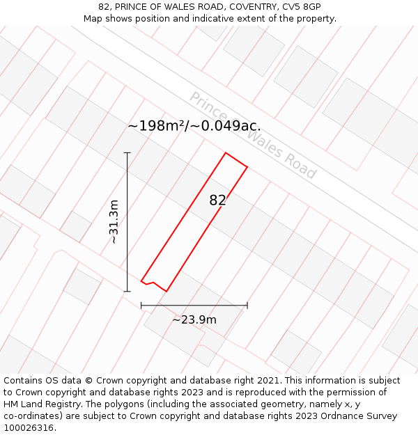 82, PRINCE OF WALES ROAD, COVENTRY, CV5 8GP: Plot and title map