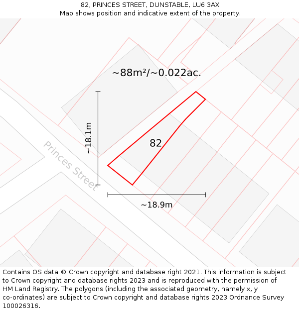 82, PRINCES STREET, DUNSTABLE, LU6 3AX: Plot and title map