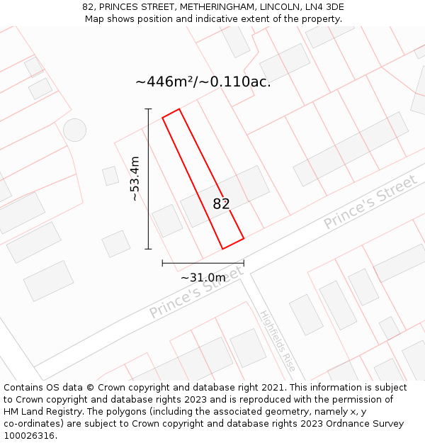 82, PRINCES STREET, METHERINGHAM, LINCOLN, LN4 3DE: Plot and title map
