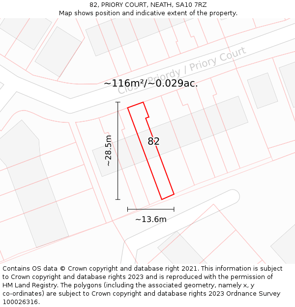 82, PRIORY COURT, NEATH, SA10 7RZ: Plot and title map