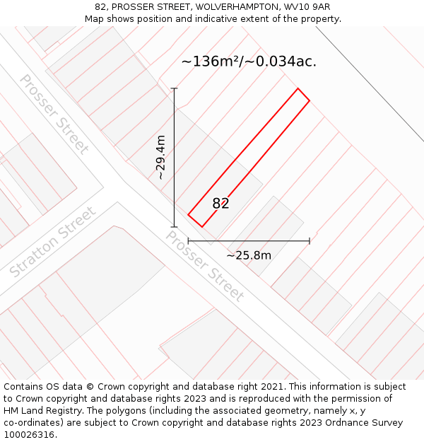 82, PROSSER STREET, WOLVERHAMPTON, WV10 9AR: Plot and title map