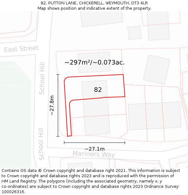 82, PUTTON LANE, CHICKERELL, WEYMOUTH, DT3 4LR: Plot and title map