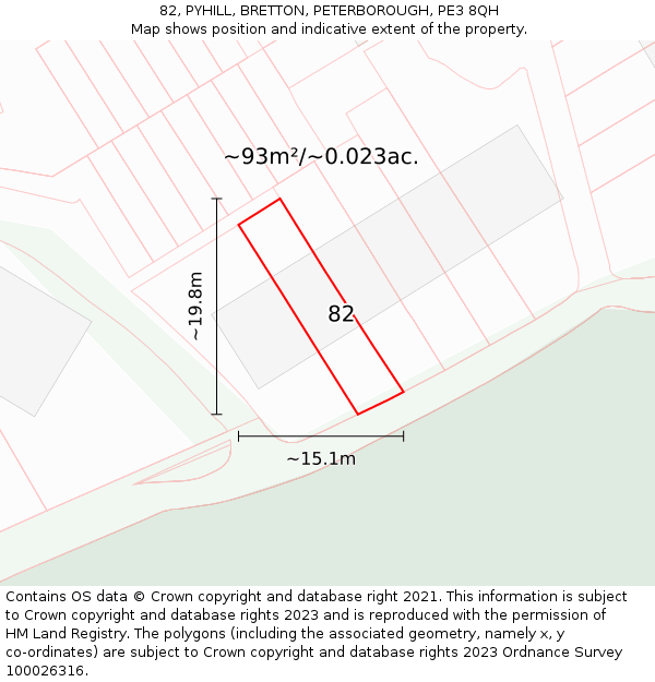82, PYHILL, BRETTON, PETERBOROUGH, PE3 8QH: Plot and title map