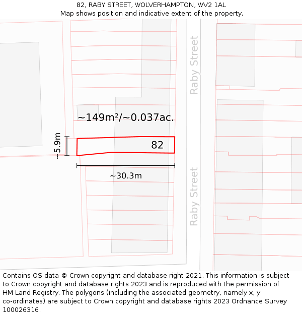 82, RABY STREET, WOLVERHAMPTON, WV2 1AL: Plot and title map