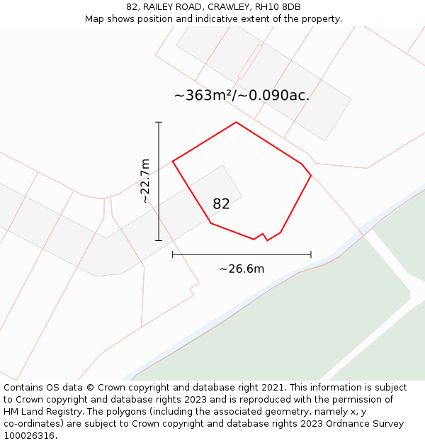 82, RAILEY ROAD, CRAWLEY, RH10 8DB: Plot and title map