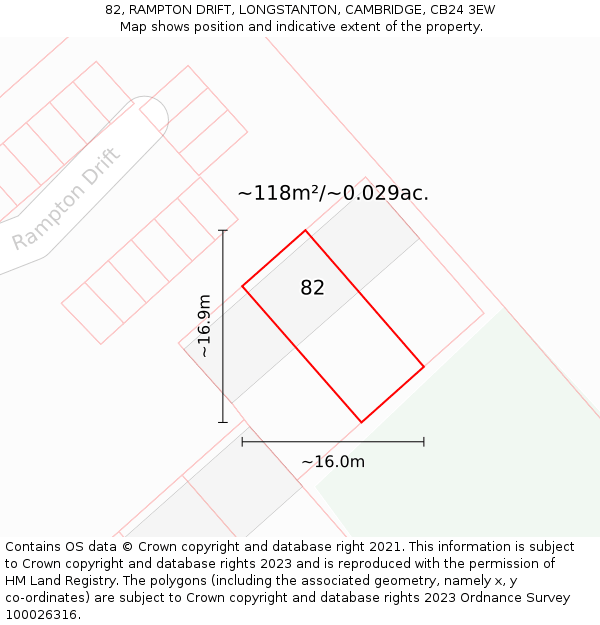 82, RAMPTON DRIFT, LONGSTANTON, CAMBRIDGE, CB24 3EW: Plot and title map