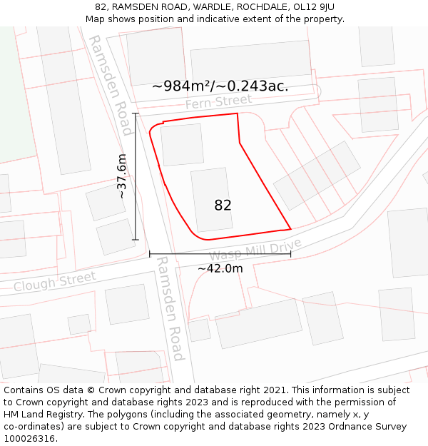 82, RAMSDEN ROAD, WARDLE, ROCHDALE, OL12 9JU: Plot and title map