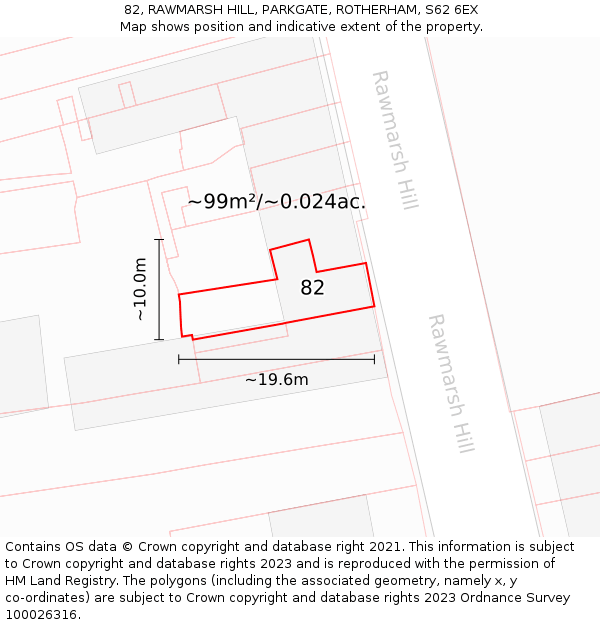 82, RAWMARSH HILL, PARKGATE, ROTHERHAM, S62 6EX: Plot and title map
