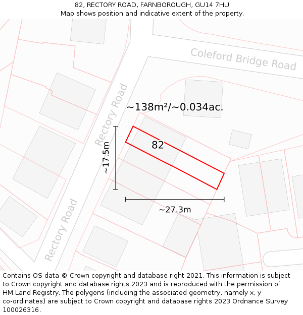 82, RECTORY ROAD, FARNBOROUGH, GU14 7HU: Plot and title map