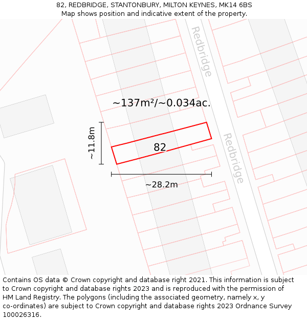 82, REDBRIDGE, STANTONBURY, MILTON KEYNES, MK14 6BS: Plot and title map