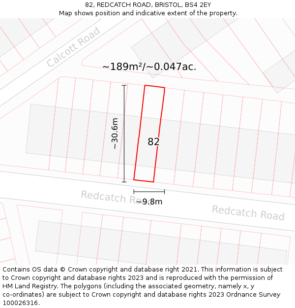 82, REDCATCH ROAD, BRISTOL, BS4 2EY: Plot and title map