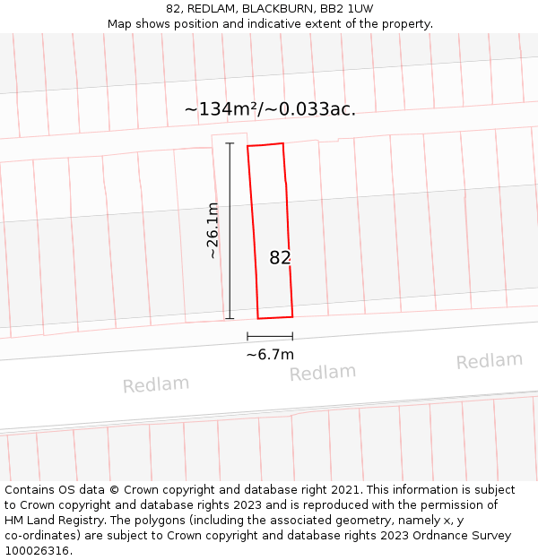 82, REDLAM, BLACKBURN, BB2 1UW: Plot and title map