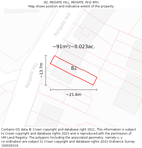 82, REIGATE HILL, REIGATE, RH2 9PH: Plot and title map