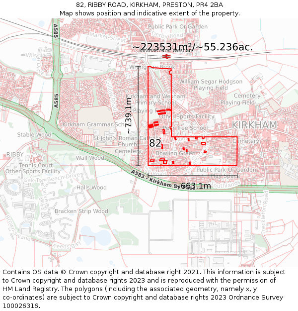 82, RIBBY ROAD, KIRKHAM, PRESTON, PR4 2BA: Plot and title map