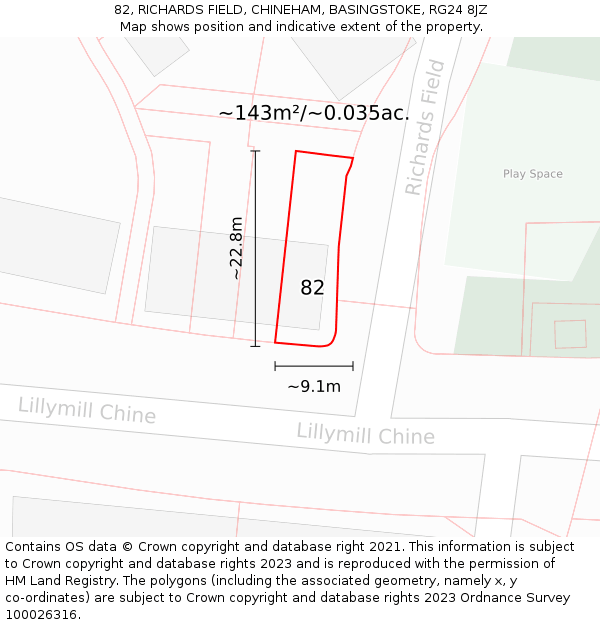 82, RICHARDS FIELD, CHINEHAM, BASINGSTOKE, RG24 8JZ: Plot and title map