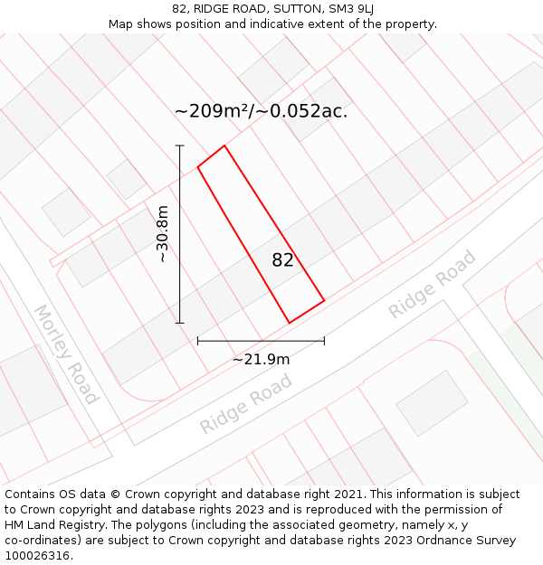 82, RIDGE ROAD, SUTTON, SM3 9LJ: Plot and title map