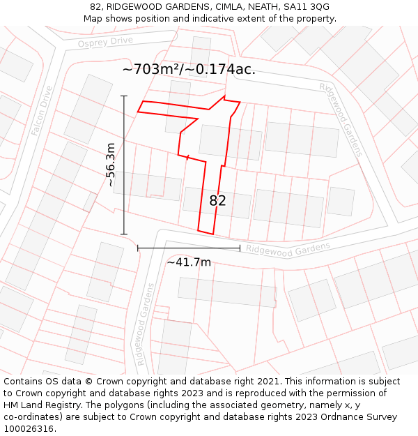 82, RIDGEWOOD GARDENS, CIMLA, NEATH, SA11 3QG: Plot and title map
