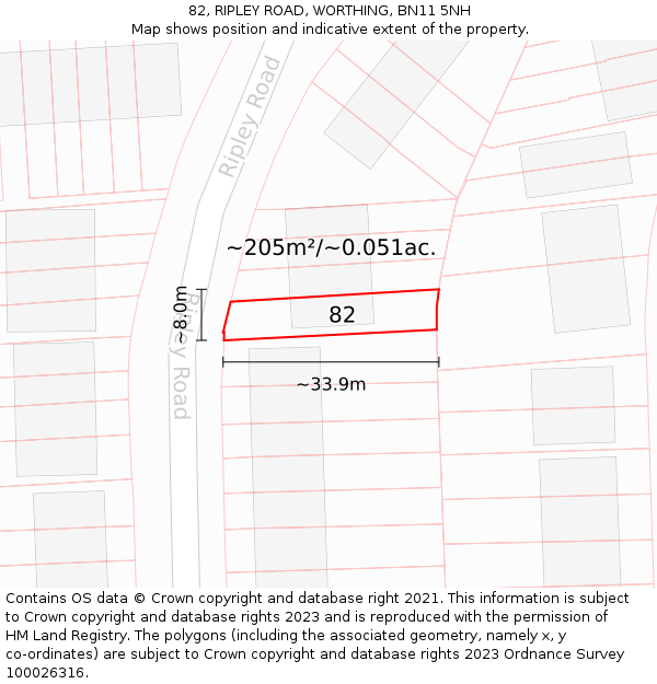 82, RIPLEY ROAD, WORTHING, BN11 5NH: Plot and title map