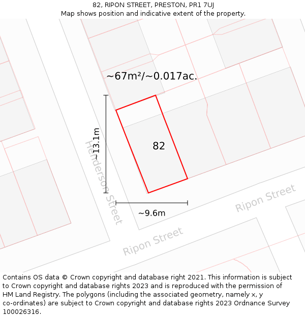 82, RIPON STREET, PRESTON, PR1 7UJ: Plot and title map