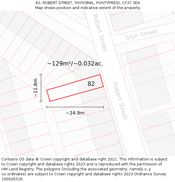 82, ROBERT STREET, YNYSYBWL, PONTYPRIDD, CF37 3EA: Plot and title map