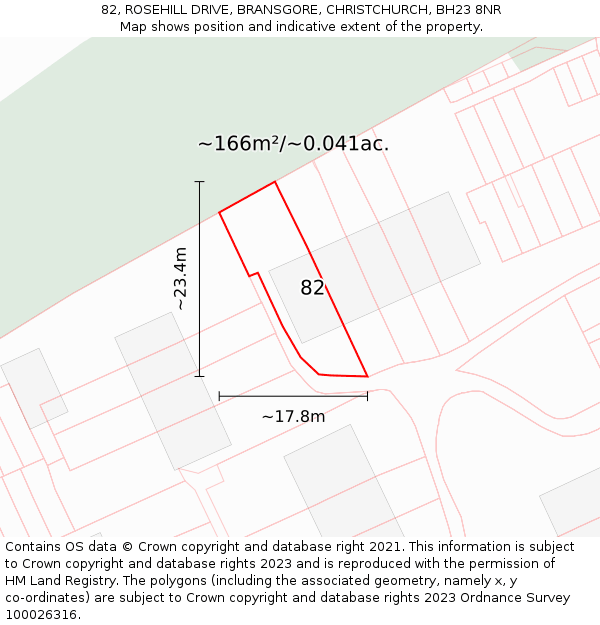 82, ROSEHILL DRIVE, BRANSGORE, CHRISTCHURCH, BH23 8NR: Plot and title map