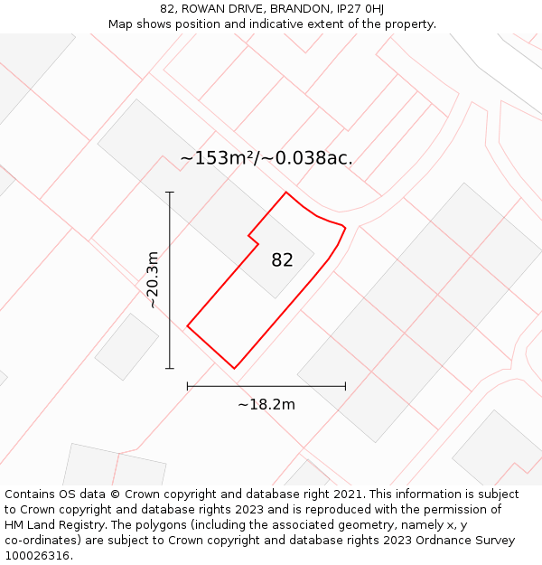 82, ROWAN DRIVE, BRANDON, IP27 0HJ: Plot and title map