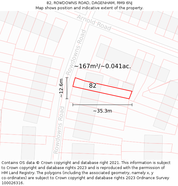 82, ROWDOWNS ROAD, DAGENHAM, RM9 6NJ: Plot and title map
