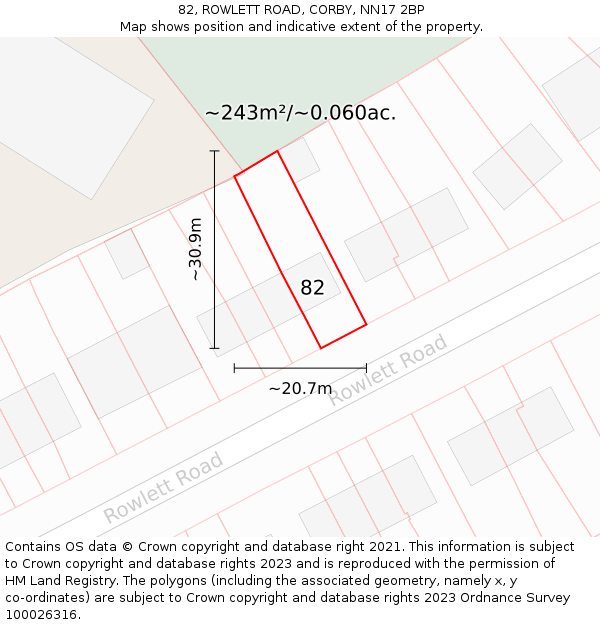 82, ROWLETT ROAD, CORBY, NN17 2BP: Plot and title map