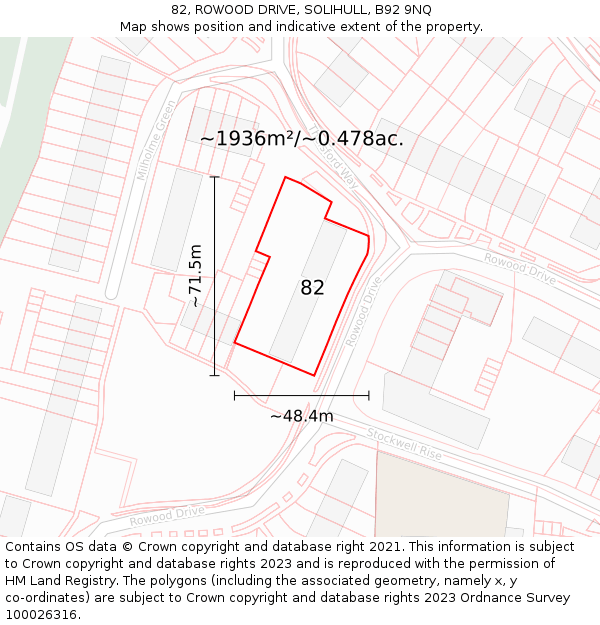 82, ROWOOD DRIVE, SOLIHULL, B92 9NQ: Plot and title map