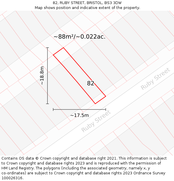 82, RUBY STREET, BRISTOL, BS3 3DW: Plot and title map