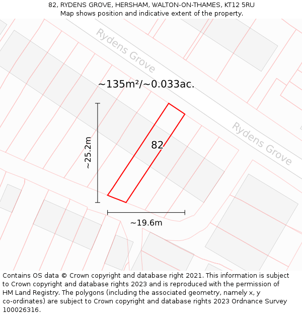 82, RYDENS GROVE, HERSHAM, WALTON-ON-THAMES, KT12 5RU: Plot and title map