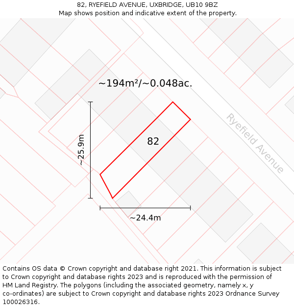 82, RYEFIELD AVENUE, UXBRIDGE, UB10 9BZ: Plot and title map