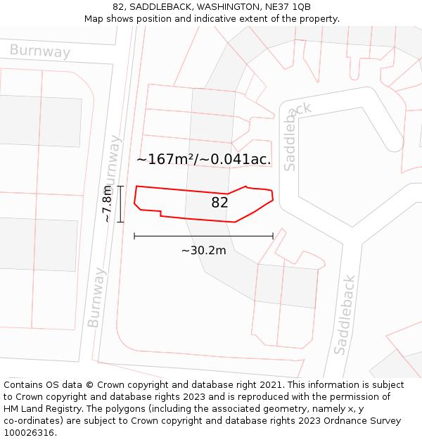 82, SADDLEBACK, WASHINGTON, NE37 1QB: Plot and title map