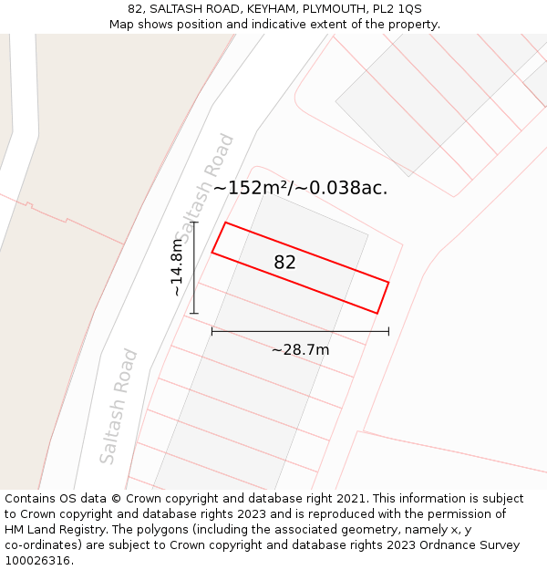 82, SALTASH ROAD, KEYHAM, PLYMOUTH, PL2 1QS: Plot and title map