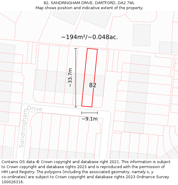 82, SANDRINGHAM DRIVE, DARTFORD, DA2 7WL: Plot and title map