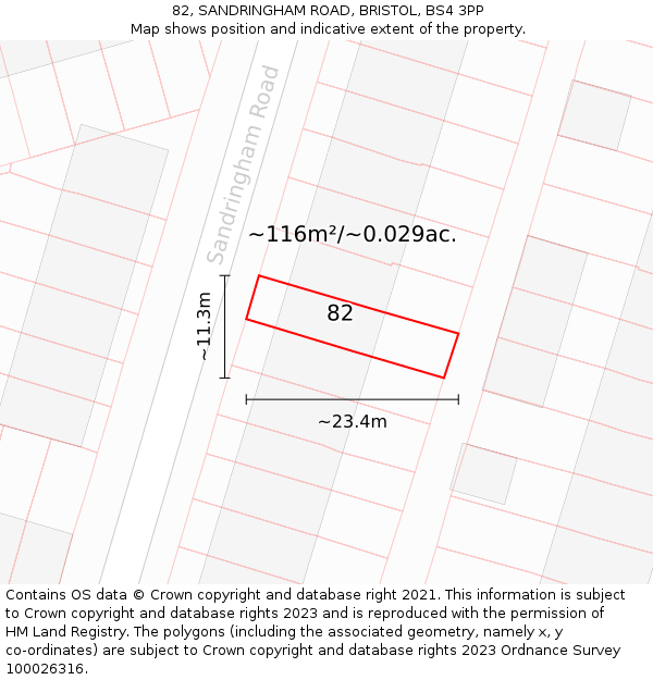 82, SANDRINGHAM ROAD, BRISTOL, BS4 3PP: Plot and title map